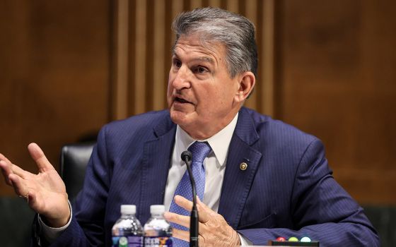 Sen. Joe Manchin, D-West Virginia, speaks during a Senate Appropriations Committee hearing on Capitol Hill in Washington April 20, 2021. (CNS/Oliver Contreras, Pool via Reuters)